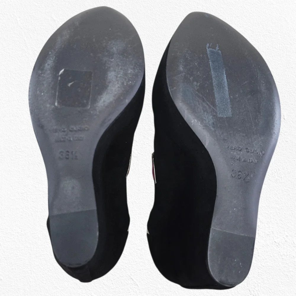 Dolce & Gabbana Face Wedge Platform Black Suede Platino Statement Heels EU 36.5 - Picture 10 of 16